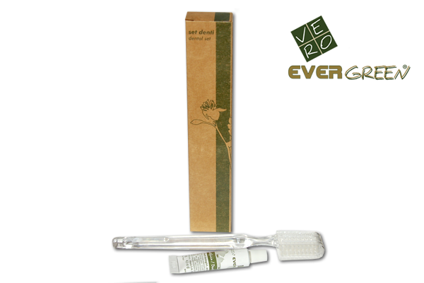 Set denti in astuccio riciclato (spazzolino con dentifricio) - Linea Evergreen